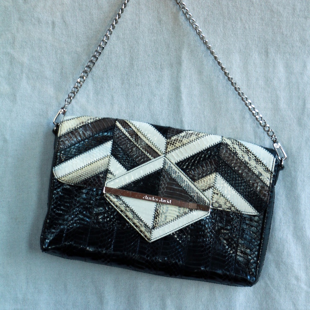 Mod Vintage 70's Leather Snakeskin Purse 13 x 9